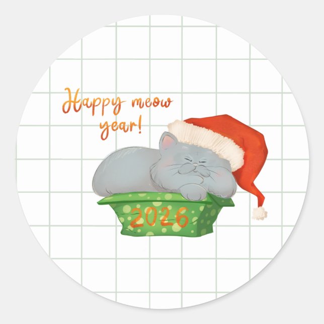 New Year Lucky Cat Sticker for Holiday Gifts (Front)