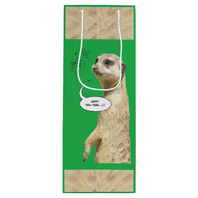 New Year Meerkat GREEN Wine Bag (Front)