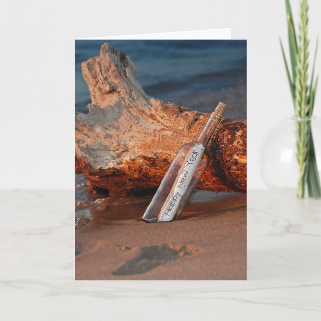 New Year message in a bottle Holiday Card (Front)