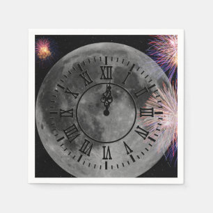 New Year Midnight Clock On Moon Napkin