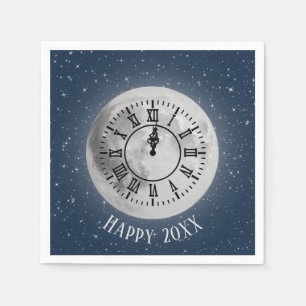 New Year Midnight Clock On Moon  Napkin