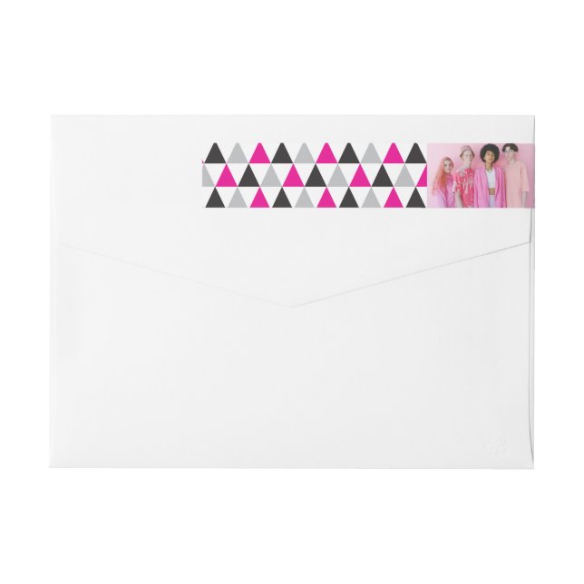 New Year Mod Geometric Triangles Photo Holiday Wrap Around Label (Back)