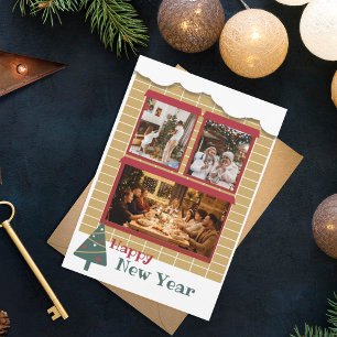 New Year   Modern 3 Photo Collage Christmas Card