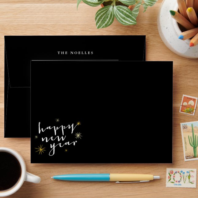 New Year Modern Gold Starbursts Pattern Stylish Envelopes (Desk)