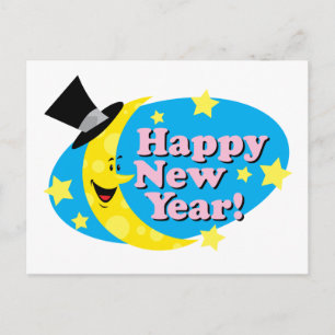 New Year Moon & Stars Holiday Postcard