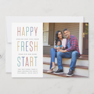 New Year moving announcement colourful photo card