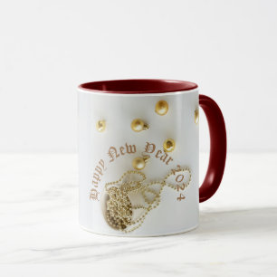 New year mugs gift 2024 white & gold