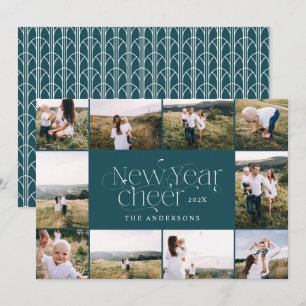 New year multi Photo elegant Art Deco modern Holid Holiday Card