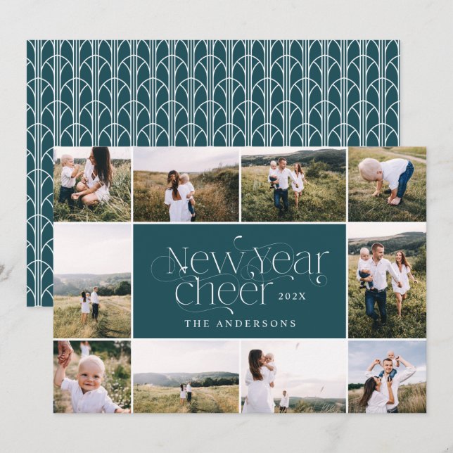 New year multi Photo elegant Art Deco modern Holiday Card (Front/Back)