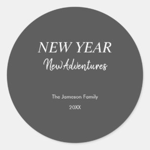 New Year New Adventures Charcoal Gray Holiday Classic Round Sticker