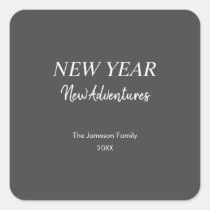 New Year New Adventures   Charcoal Gray Holiday Square Sticker