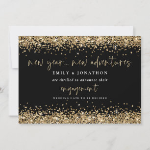 New Year New Adventures Gold Glitter Engagement  Announcement