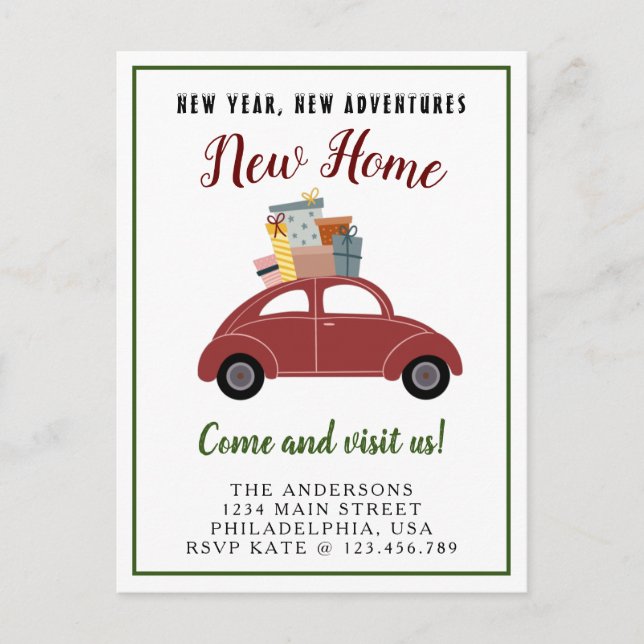 New Year New Adventures New Home Christmas Moving Announcement Postcard (Front)