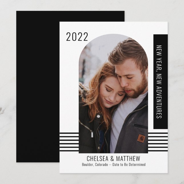 New Year New Adventures Photo BW Engagement Announ Announcement (Front/Back)