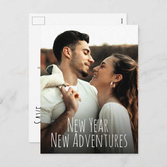 New Year New Adventures Save the date Photo  Holiday Postcard (Front/Back)