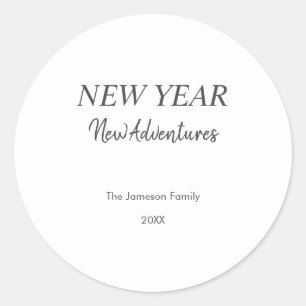 New Year New Adventures White Holiday Classic Round Sticker