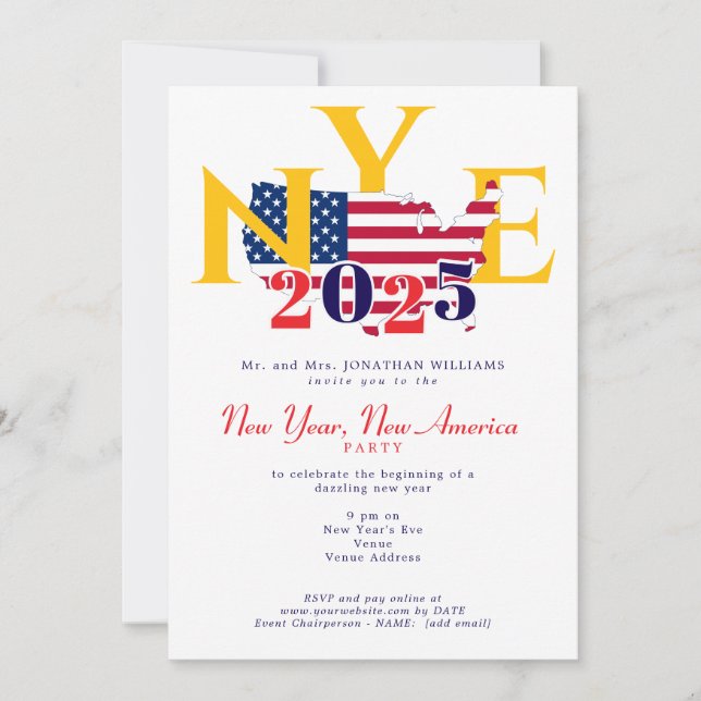 New Year New America Patriotic New Years Eve Party Invitation (Front)