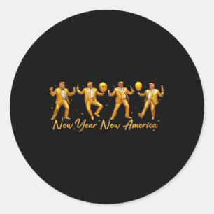 New Year New America Trump Dancing Happy New Year Classic Round Sticker
