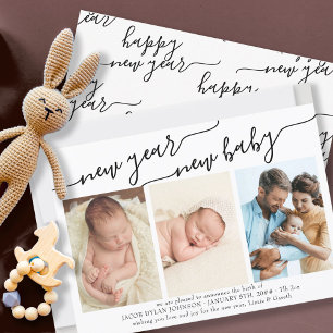 New Year New Baby 3 Photo Birth Announcement