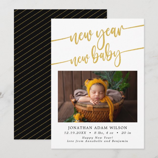 New Year New Baby Photo Birth Announcement (Front/Back)