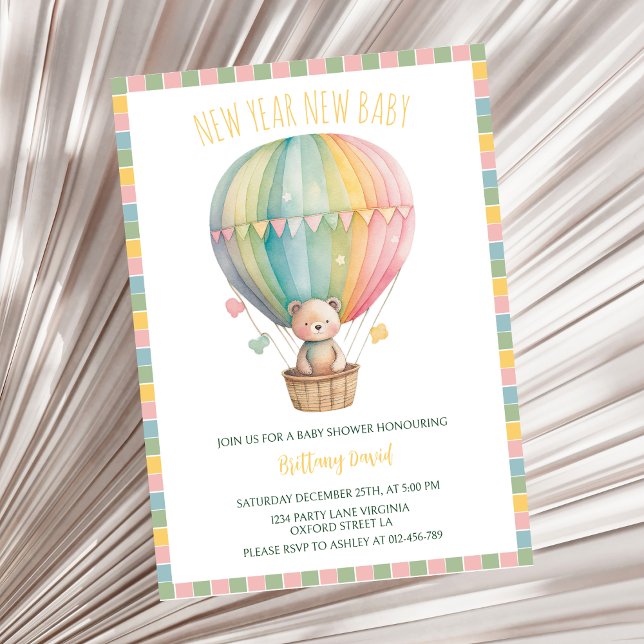 New Year New Baby Teddy Bear Baby Shower Invitation (Creator Uploaded)