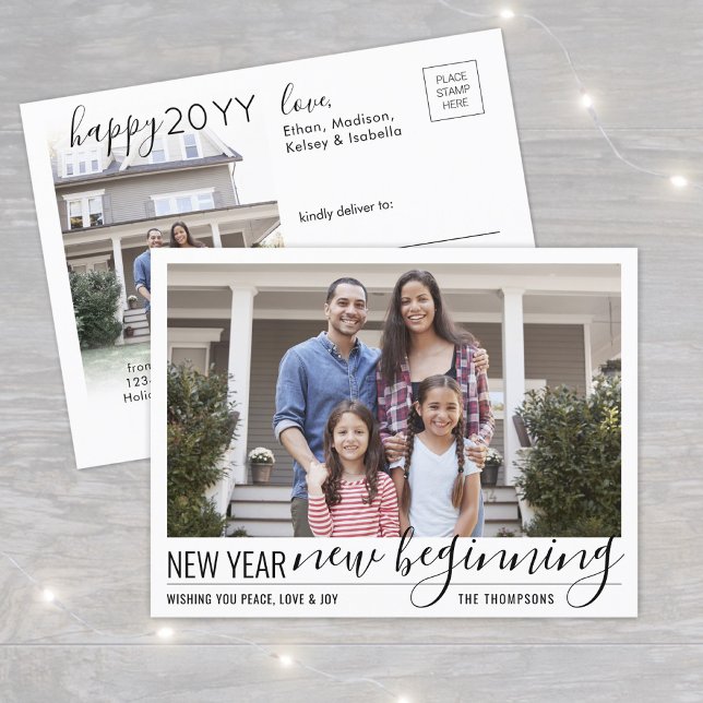 New Year New Beginning 2 Photo Modern Script Holiday Postcard (Creator Uploaded)
