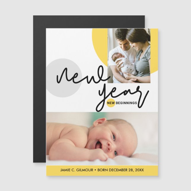 New year New beginnings Photo Yellow Grey Baby (Front/Back)