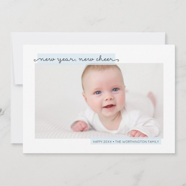 New Year New Cheer baby boy birth Holiday Card (Front)