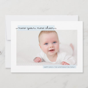 New Year New Cheer baby boy birth Holiday Card