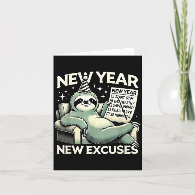 New Year New Excuses Funny Lazy Sloth New Year Res Card (Front)