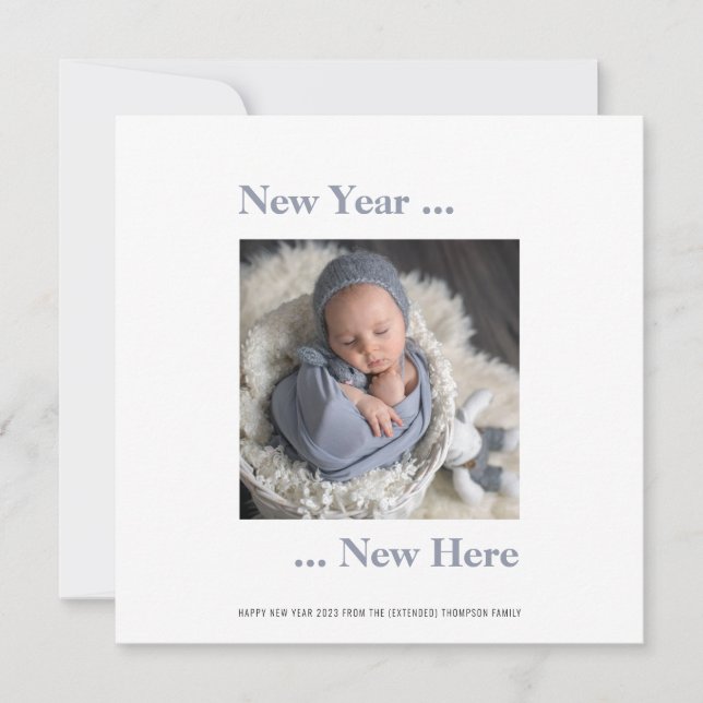 New Year New Here Photo 2024 Blue Birth Announce (Front)