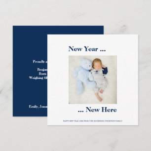 New Year New Here Photo Baby Boy Birth Navy Blue