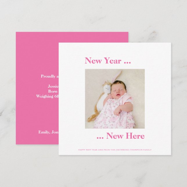 New Year New Here Photo Baby Girl Birth Pink (Front/Back)
