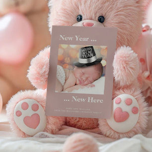 New Year New Here Photo Pink Birth Announcement