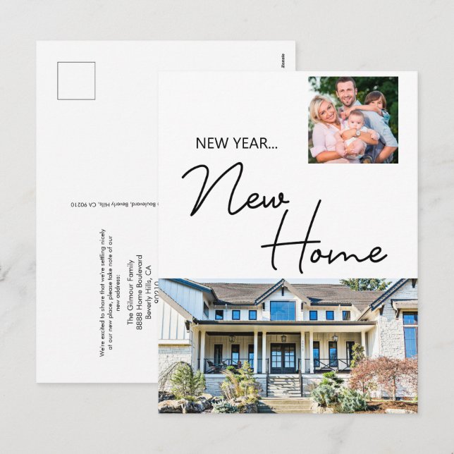 New Year New Home Family Photo and House Holiday C Postcard (Front/Back)
