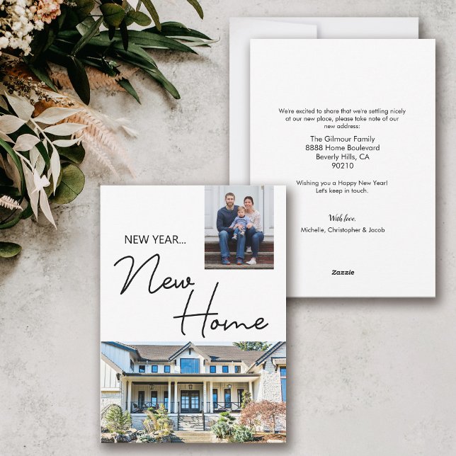 New Year New Home Family Photo and House Holiday Card (New Year New Home custom photos, new address card.)