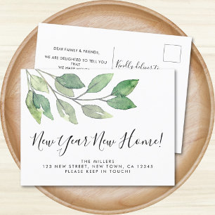 New Year New Home Foliage Moving Announcement Postcard