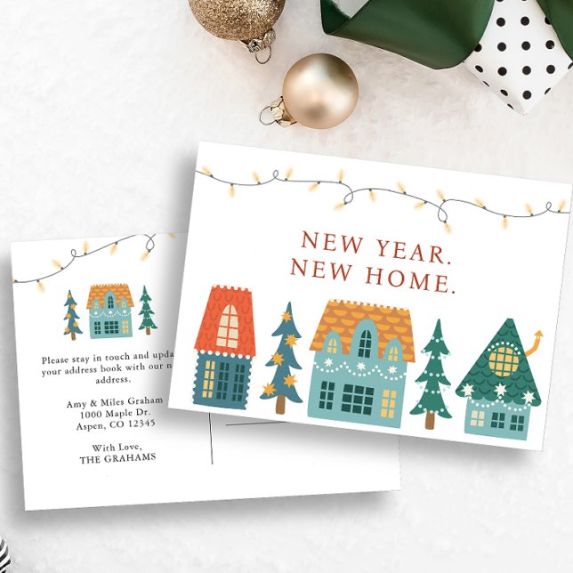 New Year New Home Holiday Postcard (New Year New Home Postcard Holiday Retro Houses Christmas Card)