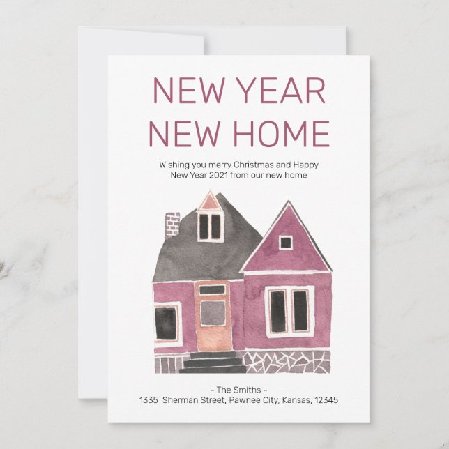 New Year New Home Pink House Moving Announcement (Front)