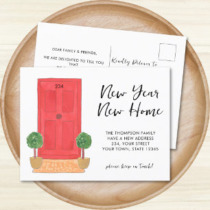 New Year New Home Red Door Moving Announcement Postcard