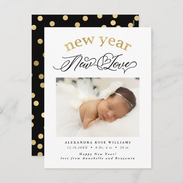 New Year New Love Birth Photo Announcement (Front/Back)