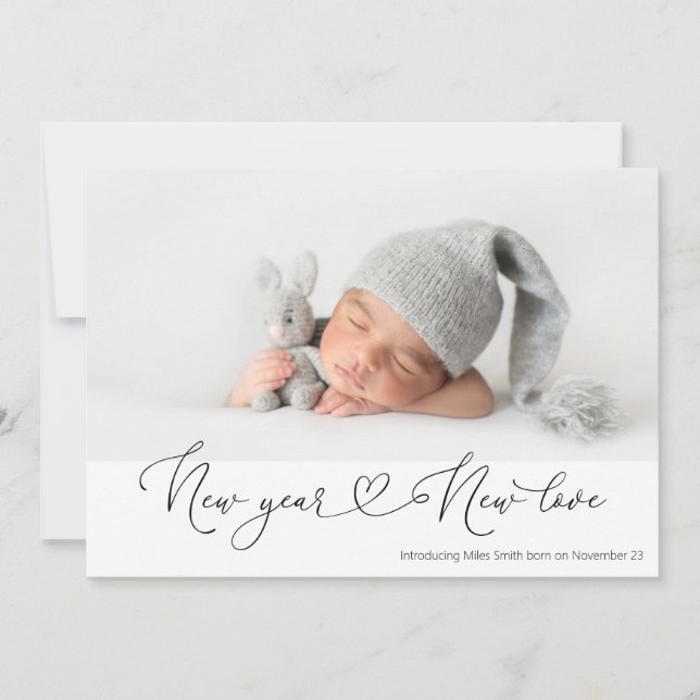 New Year New Love Holiday Birth Announcement (Front)