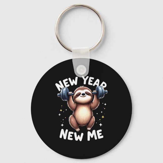New Year New Me Funny Fitness Workout Gym Sloth We Key Ring (Front)
