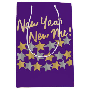 New Year New Me,Happy New Year 2022 Festive Purple Medium Gift Bag