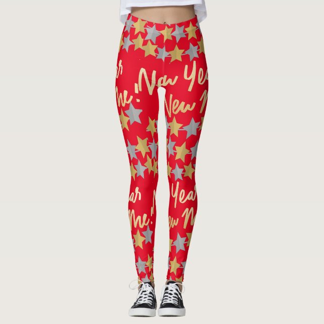 New Year New Me,Happy New Year 2022 Festive Red Leggings (Front)