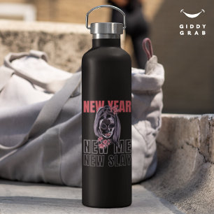 New Year, New Me, New Slay! Girl Power Skull Black Water Bottle