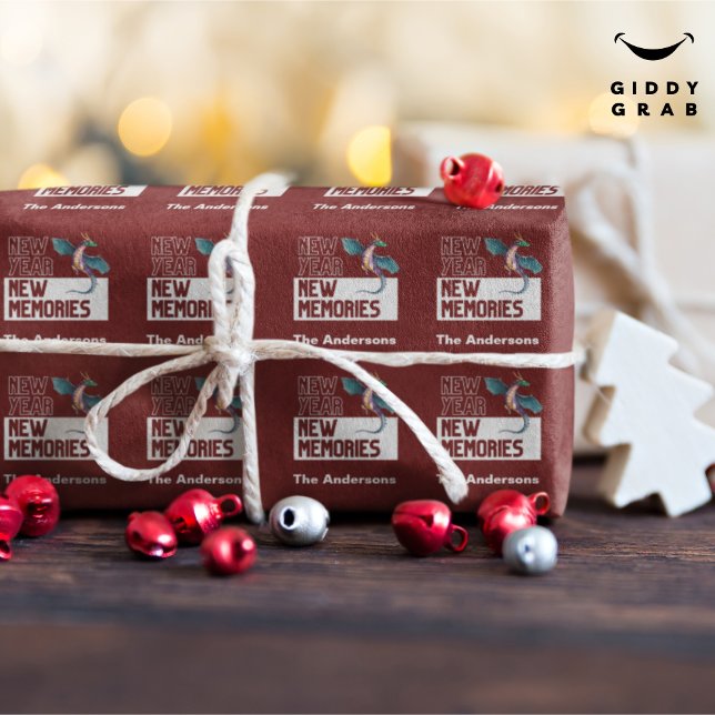 New Year New Memories Dragon Cherry Red Wrapping Paper (Creator Uploaded)