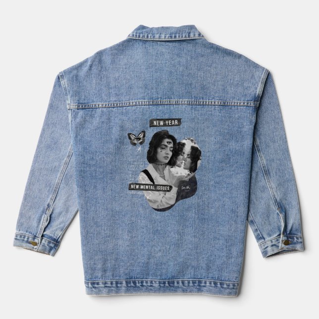New Year New Mental Issues Im Ok Collage Denim Jacket (Back)