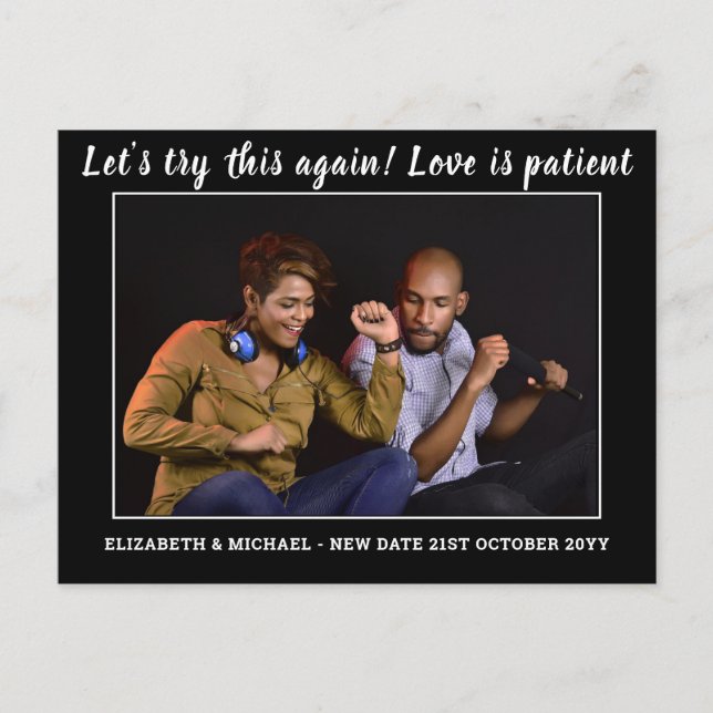 New Year New Plan Change Date BUDGET Photo Wedding Postcard (Front)