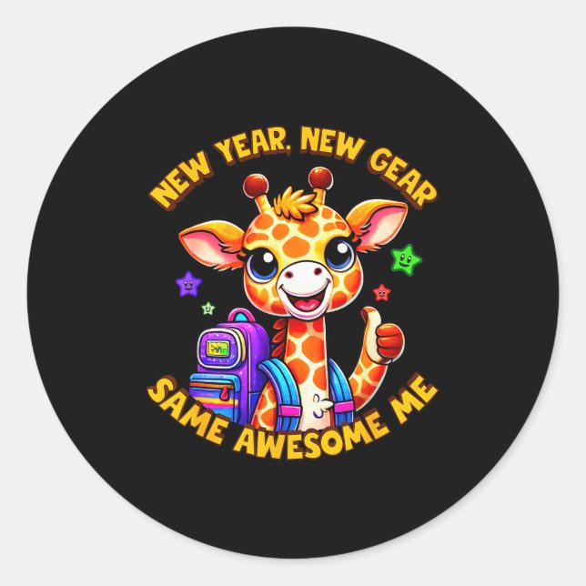 New Year New Same Awesome Me Giraffe Kids  Classic Round Sticker (Front)